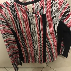 Chico’s Red, White, and Black Zip-up Blazer